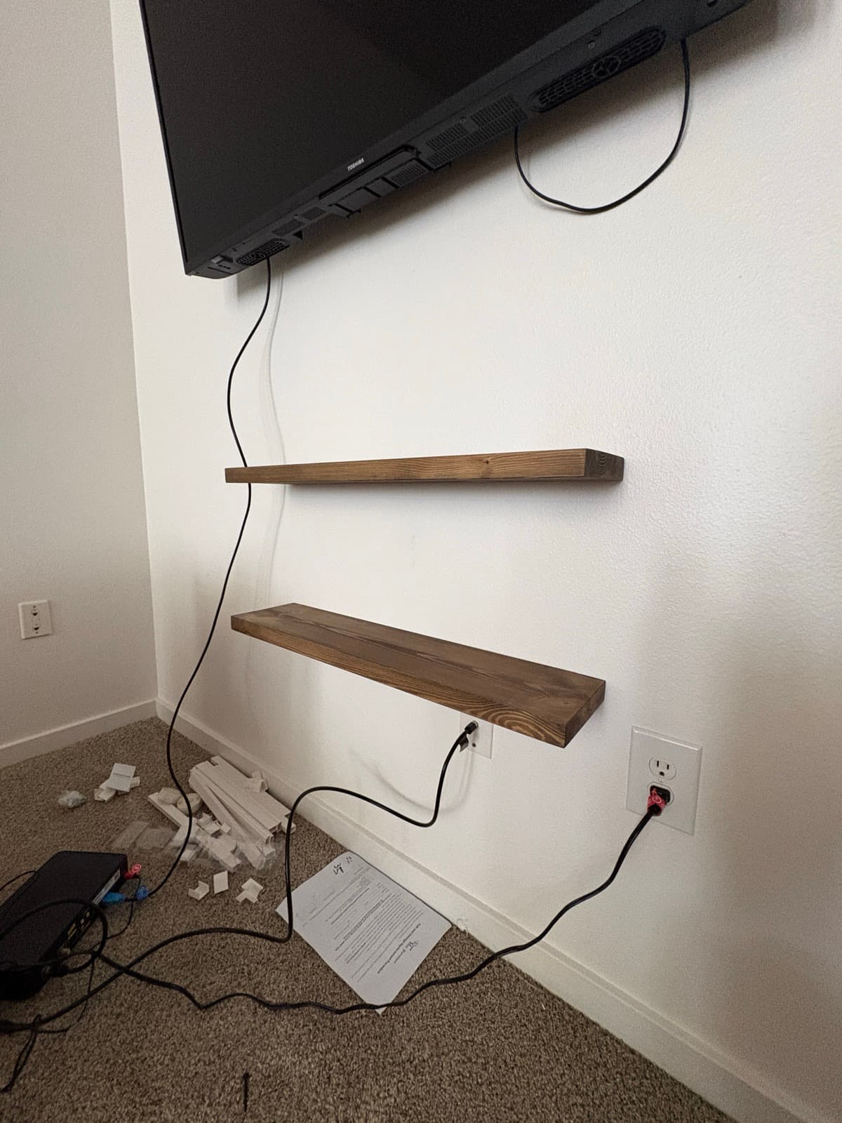 Wall-Mounted Wooden Shelves Installation photo 1